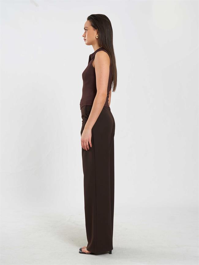 Önü Fermuarlı Örme Kolsuz Badi 071894 Kahve