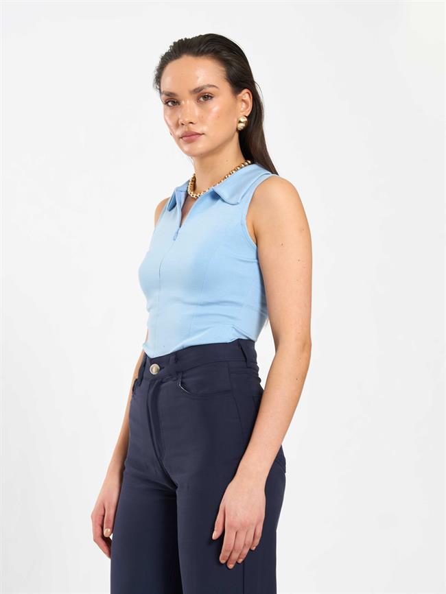 Önü Fermuarlı Örme Kolsuz Badi 071894 Bebe Mavi