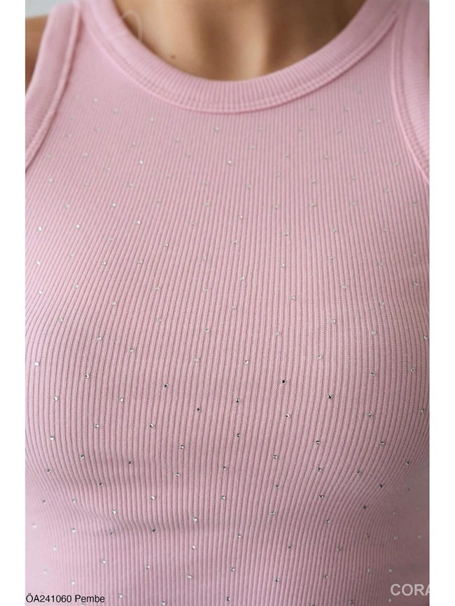 Önü Taşlı Atlet ÖA241060 Şeker Pembe