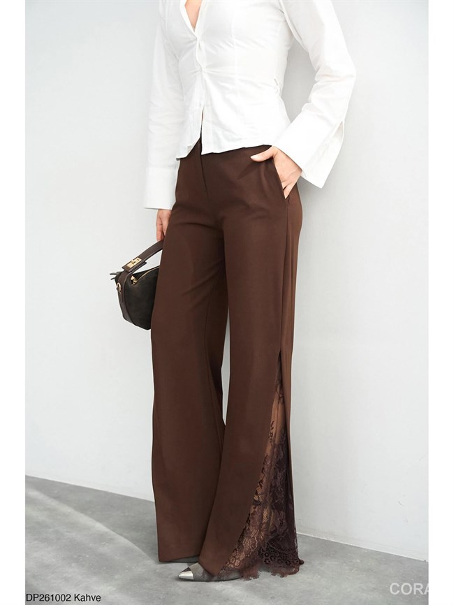 Paçası Dantelli Pantolon DP261002 Kahve