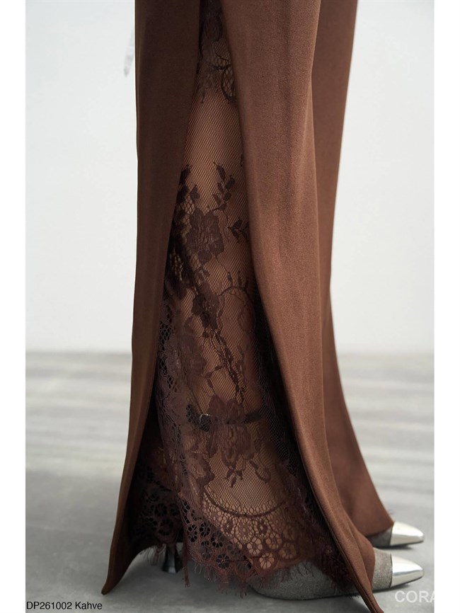 Paçası Dantelli Pantolon DP261002 Kahve