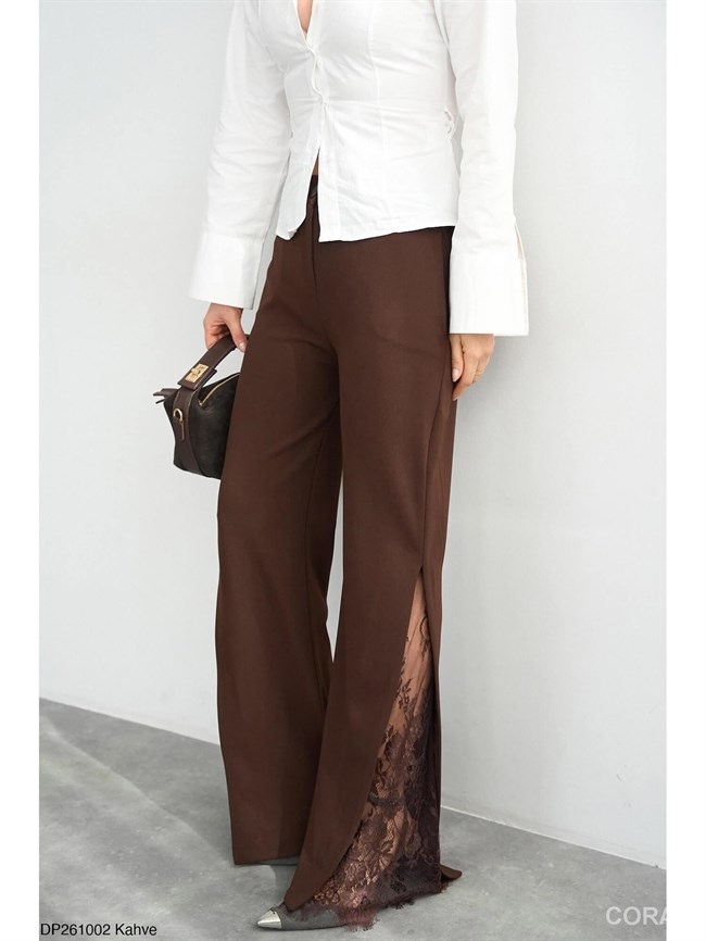 Paçası Dantelli Pantolon DP261002 Kahve