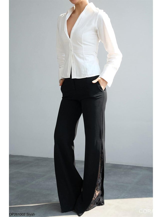 Paçası Dantelli Pantolon DP261002 Siyah