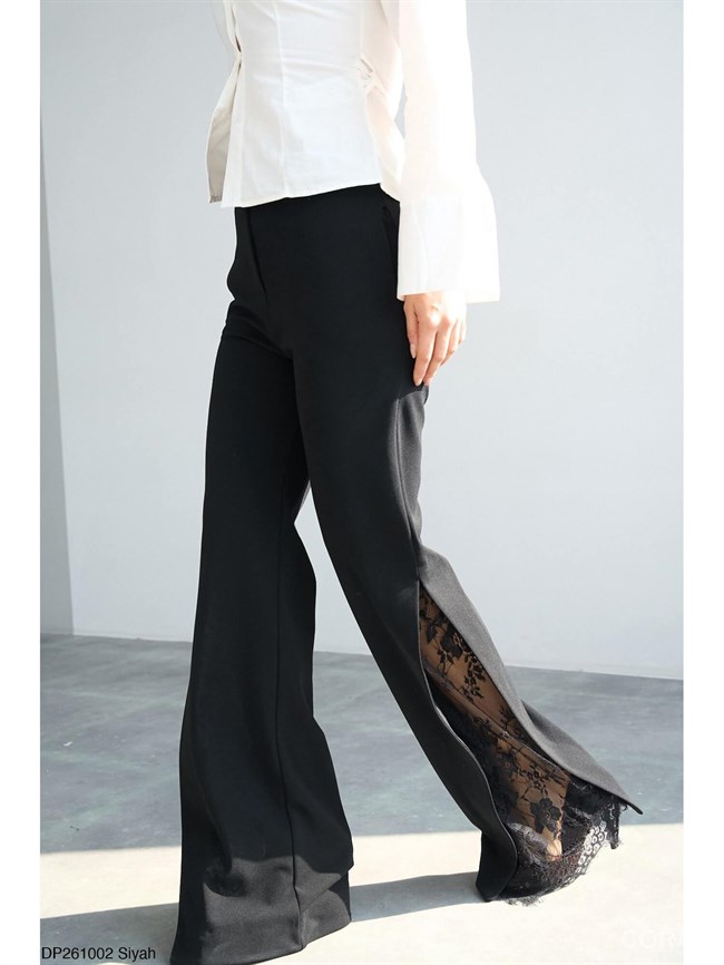 Paçası Dantelli Pantolon DP261002 Siyah
