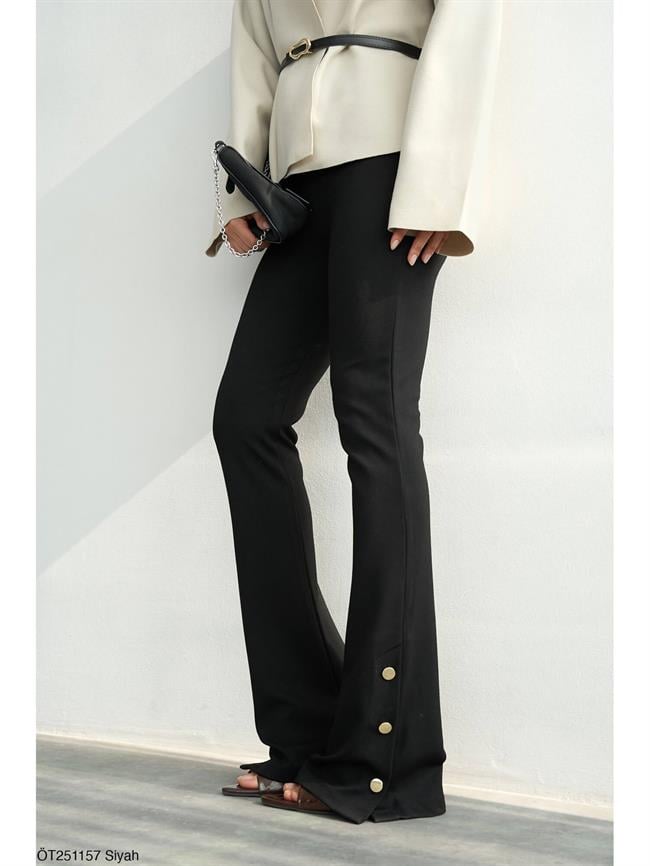 Paçası Düğmeli İspanyol Paça Tayt Öt251157 Siyah