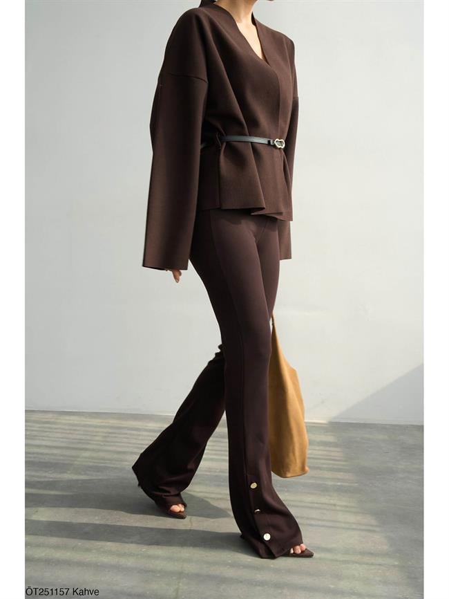 Paçası Düğmeli İspanyol Paça Tayt Öt251157 Kahve