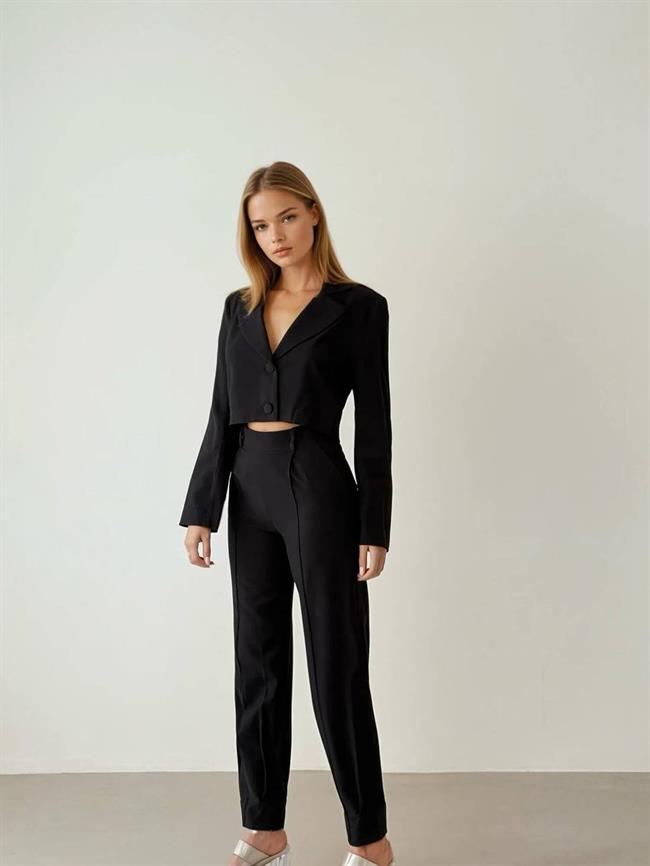 Paçası Fermuarlı Pantolon Ceket Takım 11647 Siyah