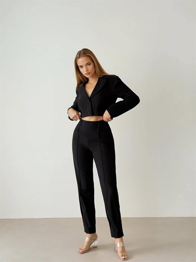 Paçası Fermuarlı Pantolon Ceket Takım 11647 Siyah