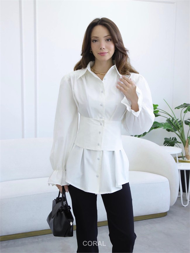 Parçalı Vatkalı Gömlek 108351 Beyaz