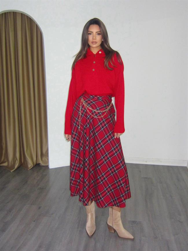 Patlı Polo Yaka Kazak 22733 Kırmızı