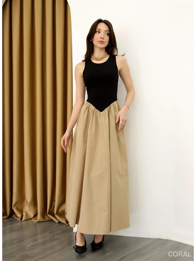 Penyeli Kolsuz Elbise 37231 Siyah / Bej