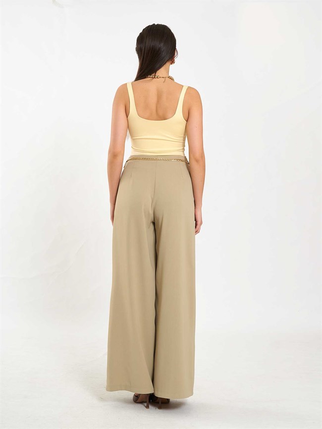 Pervazlı Çift Pile Pantolon 031641 Açık Yeşil