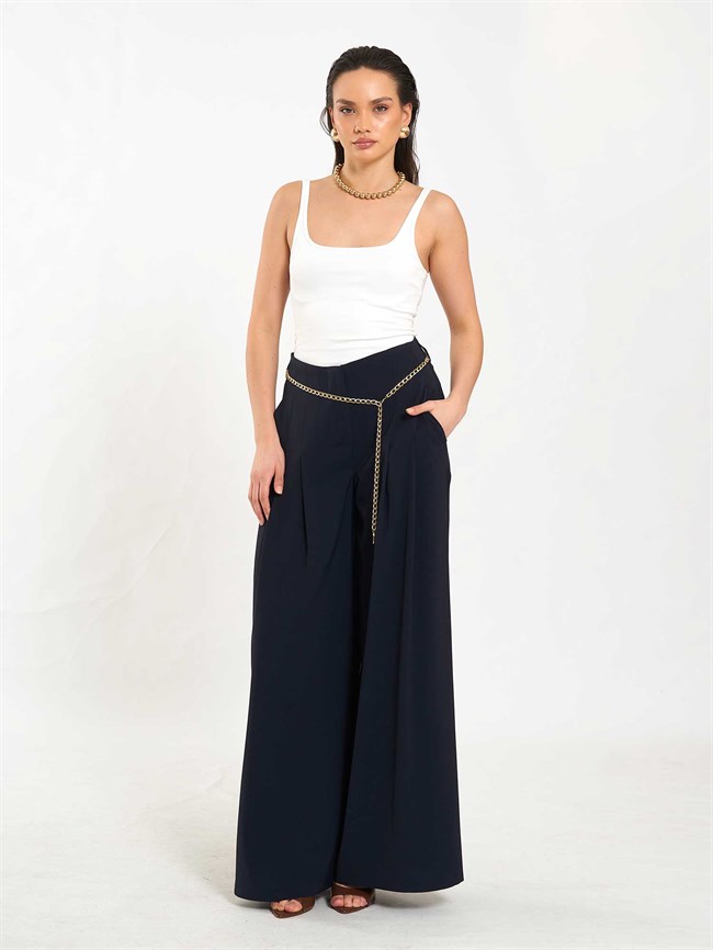 Pervazlı Çift Pile Pantolon 031641 Lacivert