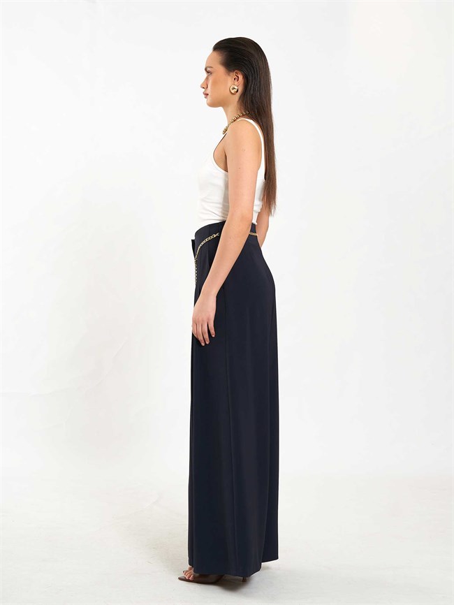 Pervazlı Çift Pile Pantolon 031641 Lacivert