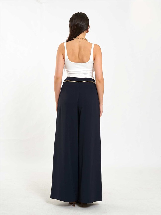 Pervazlı Çift Pile Pantolon 031641 Lacivert