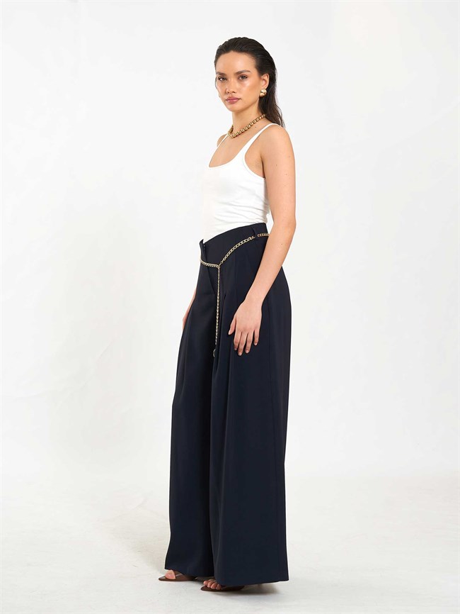 Pervazlı Çift Pile Pantolon 031641 Lacivert