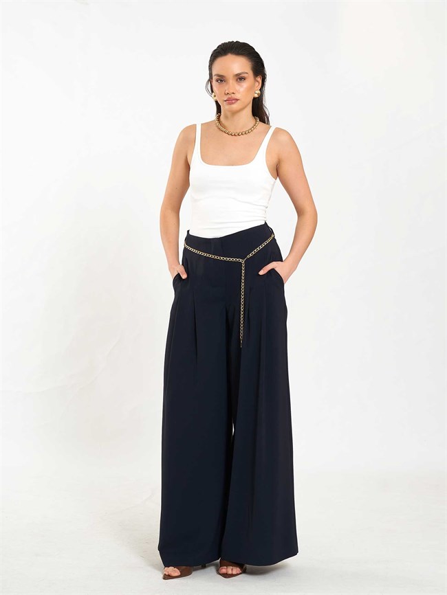 Pervazlı Çift Pile Pantolon 031641 Lacivert