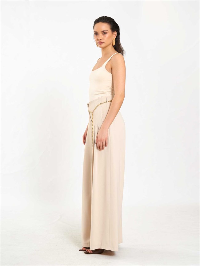 Pervazlı Çift Pile Pantolon 031641 Taş