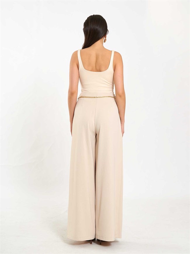 Pervazlı Çift Pile Pantolon 031641 Taş