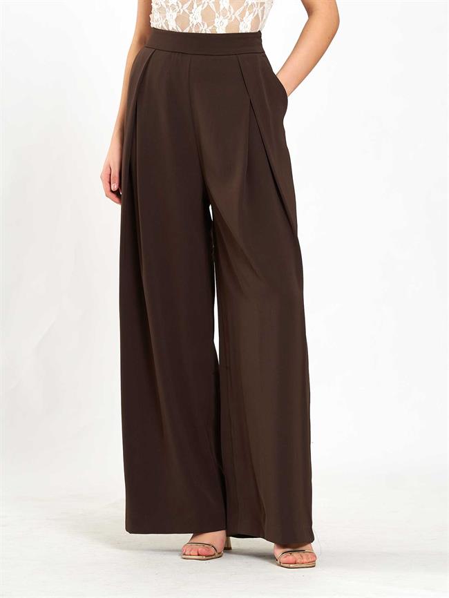 Pileli Bol Paça Pantolon 031635 Kahve