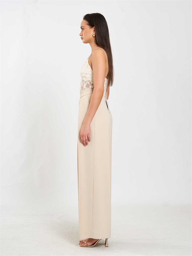 Pileli Bol Paça Pantolon 031635 Taş