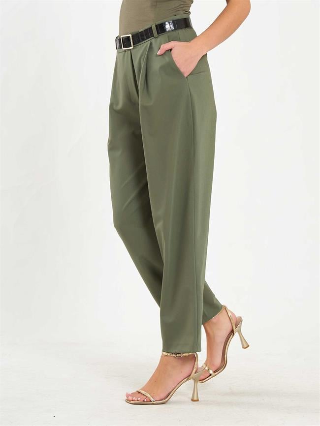 Pileli Havuç Pantolon 031640 Haki