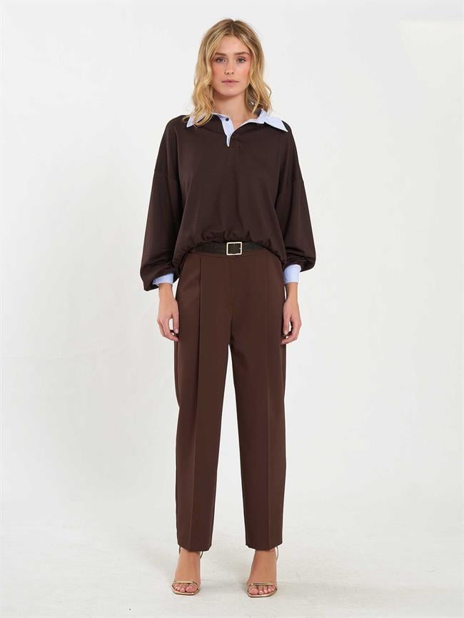 Pileli Havuç Pantolon 031640 Kahve