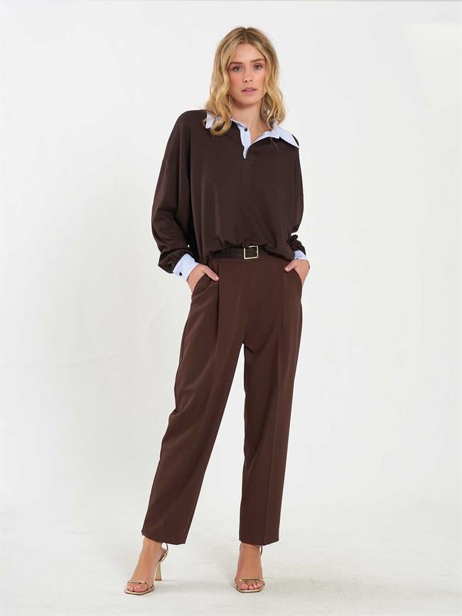 Pileli Havuç Pantolon 031640 Kahve