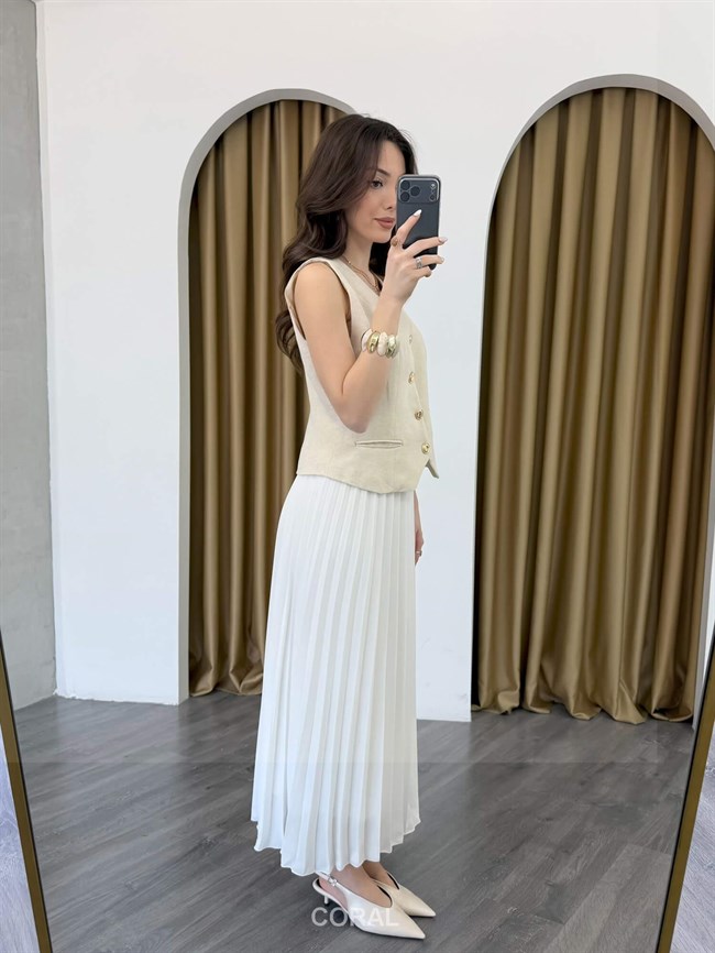 Piliseli Etekli Yelekli Takım 37321 Ekru / Bej