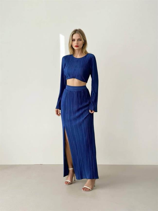 Piliseli Fermuarlı Takım 11588 Sax Mavi