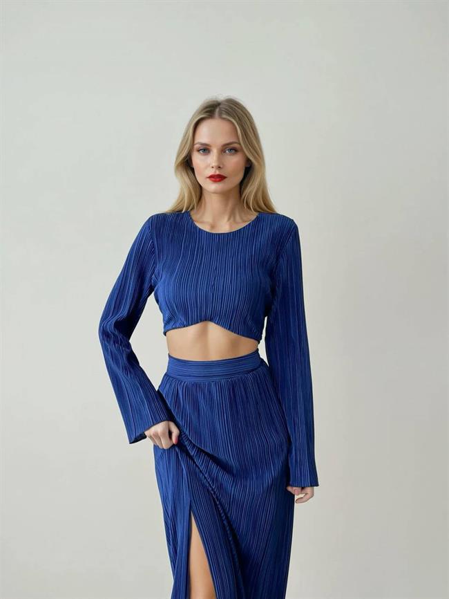 Piliseli Fermuarlı Takım 11588 Sax Mavi