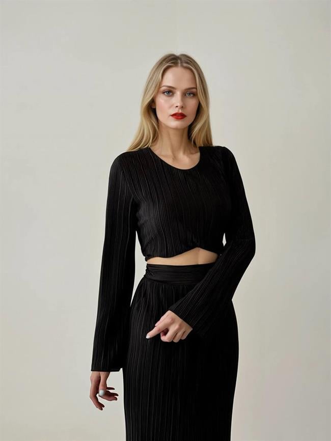 Piliseli Fermuarlı Takım 11588 Siyah