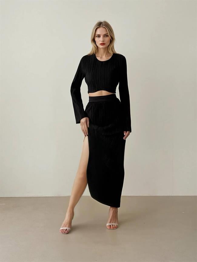 Piliseli Fermuarlı Takım 11588 Siyah