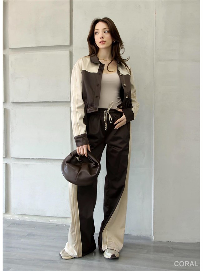 PNT01566 Ribana Detaylı Bol Saten Pantolon Kahve