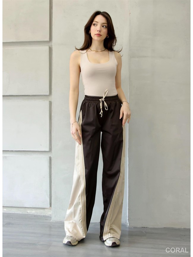 PNT01566 Ribana Detaylı Bol Saten Pantolon Kahve