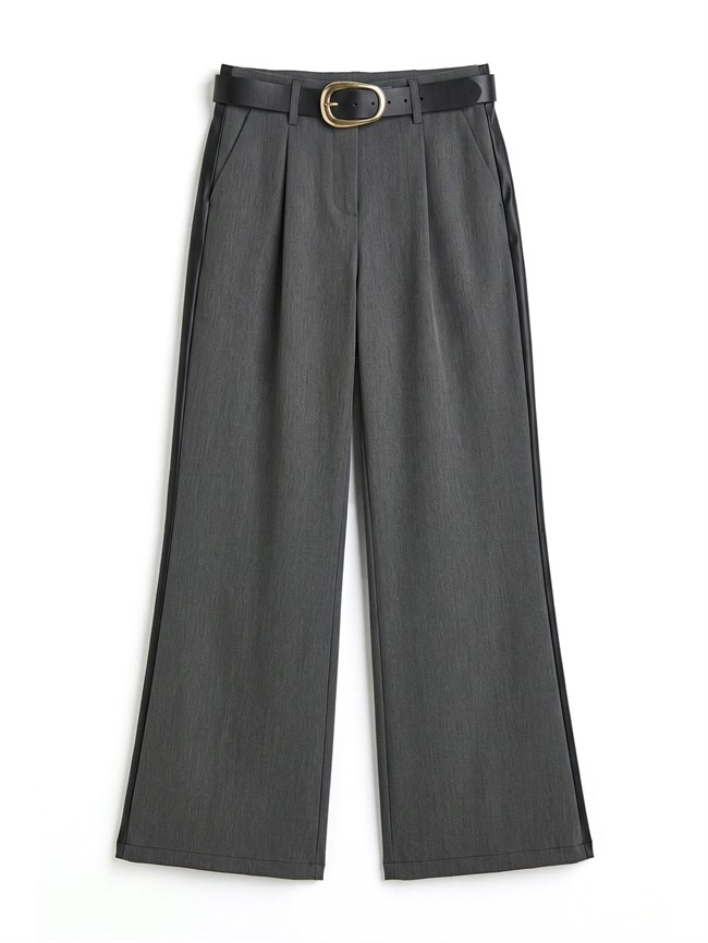 PNT02799 Arkası Derili Kemerli Pantolon Gri