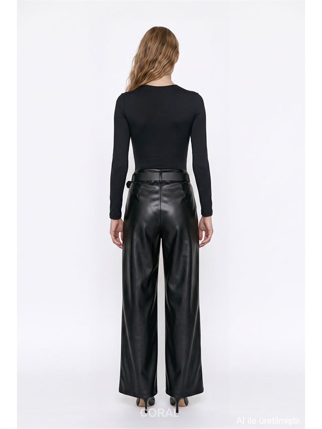 PNT02799 Arkası Derili Kemerli Pantolon Gri
