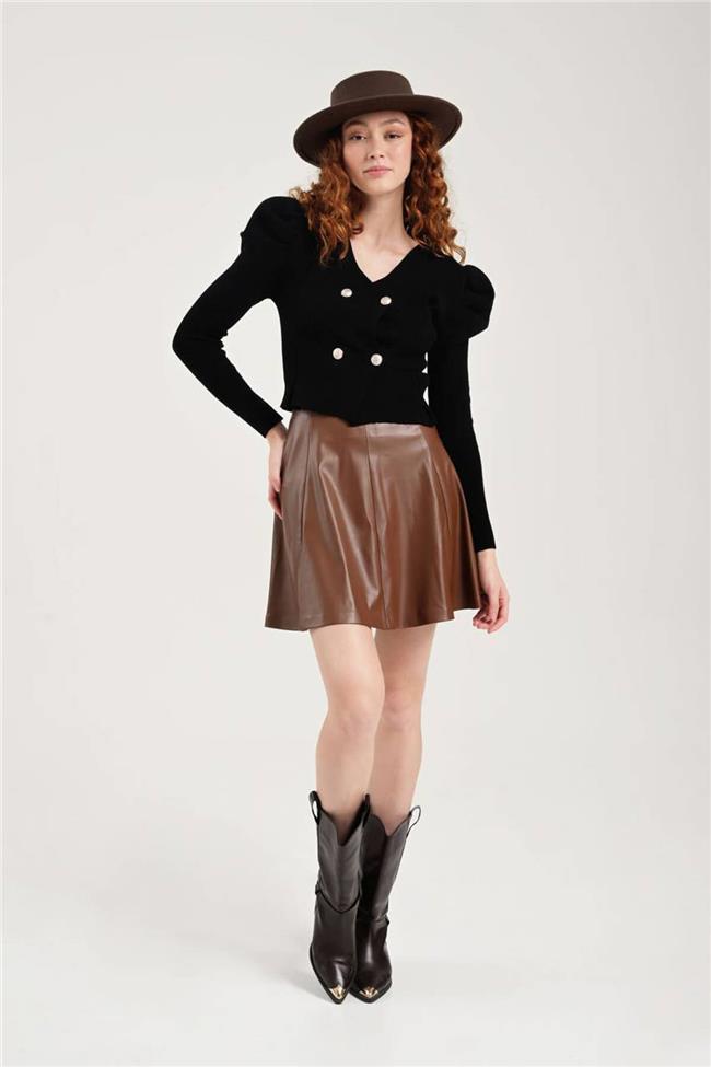 Prenses Kol Kruvaze Düğmeli Hırka Siyah