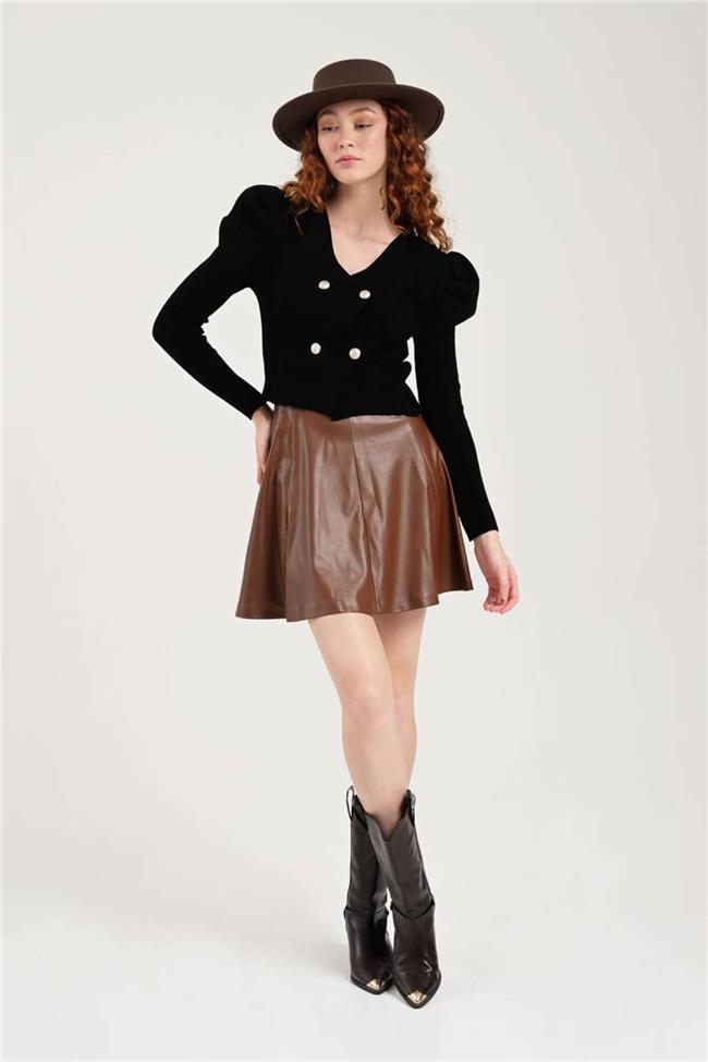 Prenses Kol Kruvaze Düğmeli Hırka Siyah