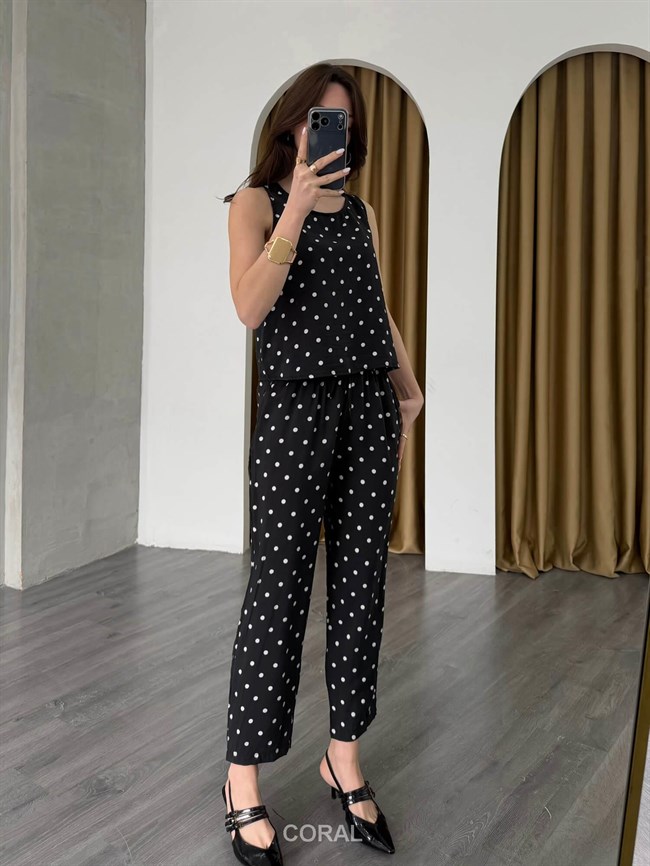 Puantiyeli Bluz Pantolon Takım 11914 Siyah