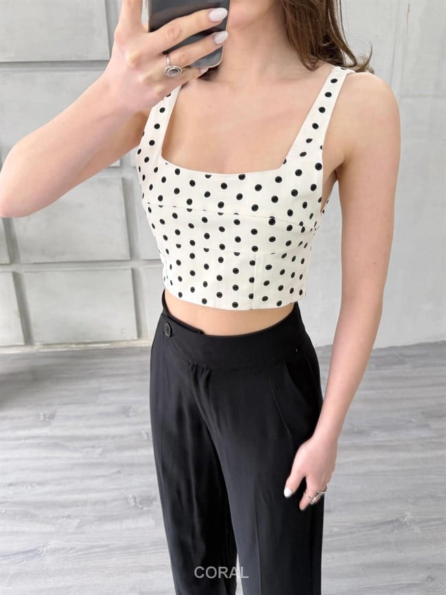 Puantiyeli Kısa Büstiyer 18287 Ekru