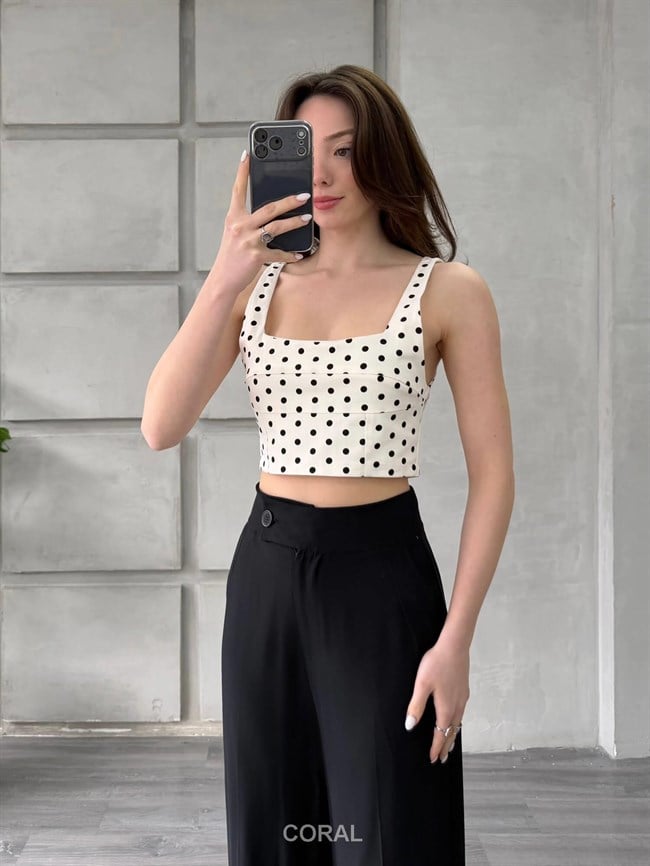 Puantiyeli Kısa Büstiyer 18287 Ekru