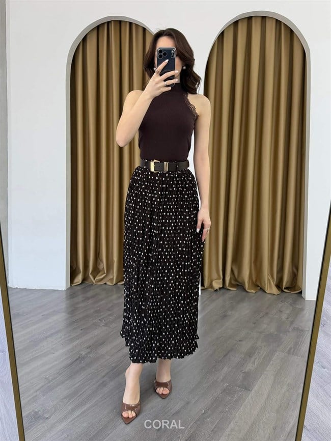 Puantiyeli Kraşlı Etek 18274 Kahve