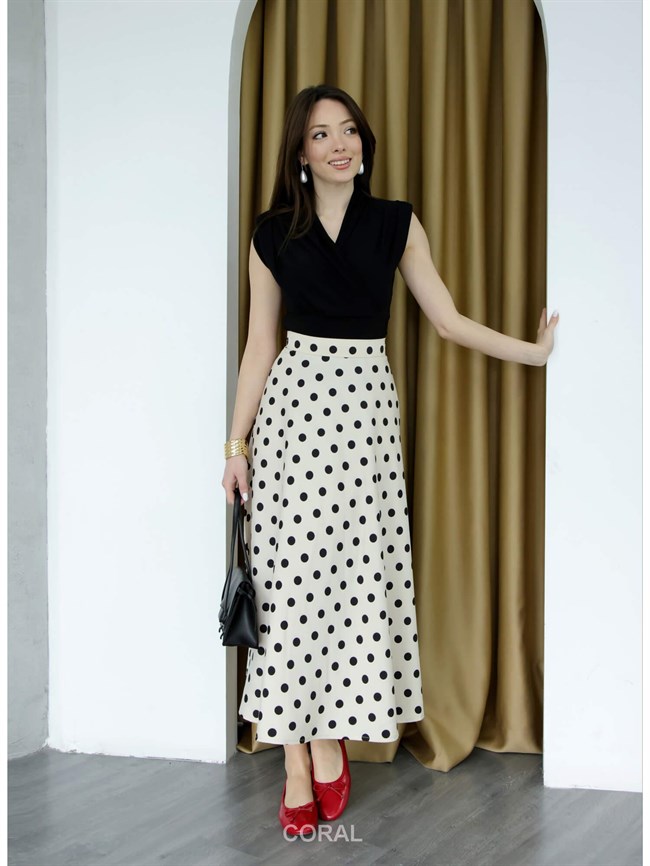 Puantiyeli Uzun Çan Etek 4106 Krem