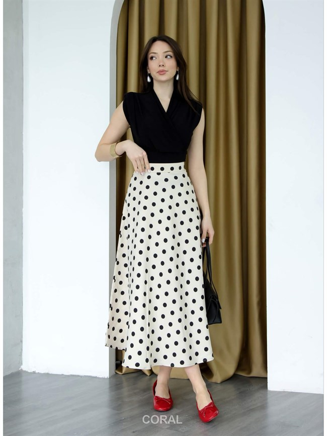 Puantiyeli Uzun Çan Etek 4106 Krem