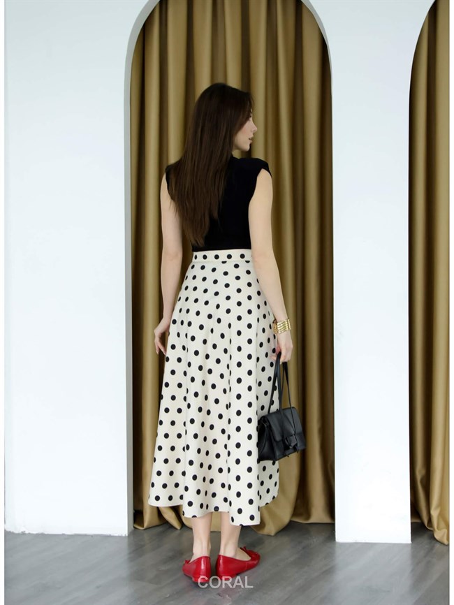 Puantiyeli Uzun Çan Etek 4106 Krem