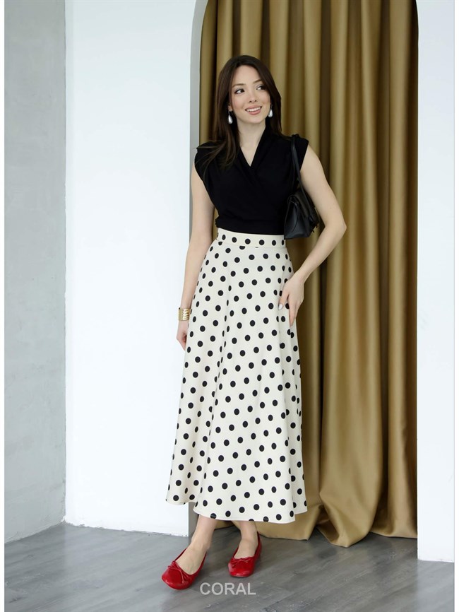 Puantiyeli Uzun Çan Etek 4106 Krem