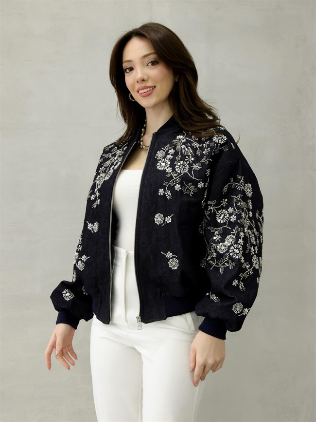 Pul İşlemeli Gabardin Mont 99947 Lacivert