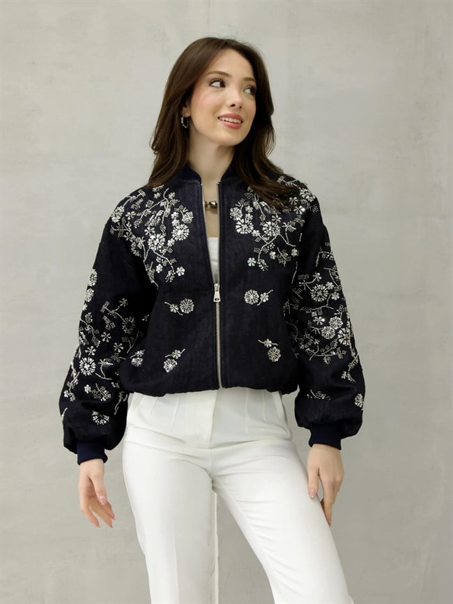 Pul İşlemeli Gabardin Mont 99947 Lacivert