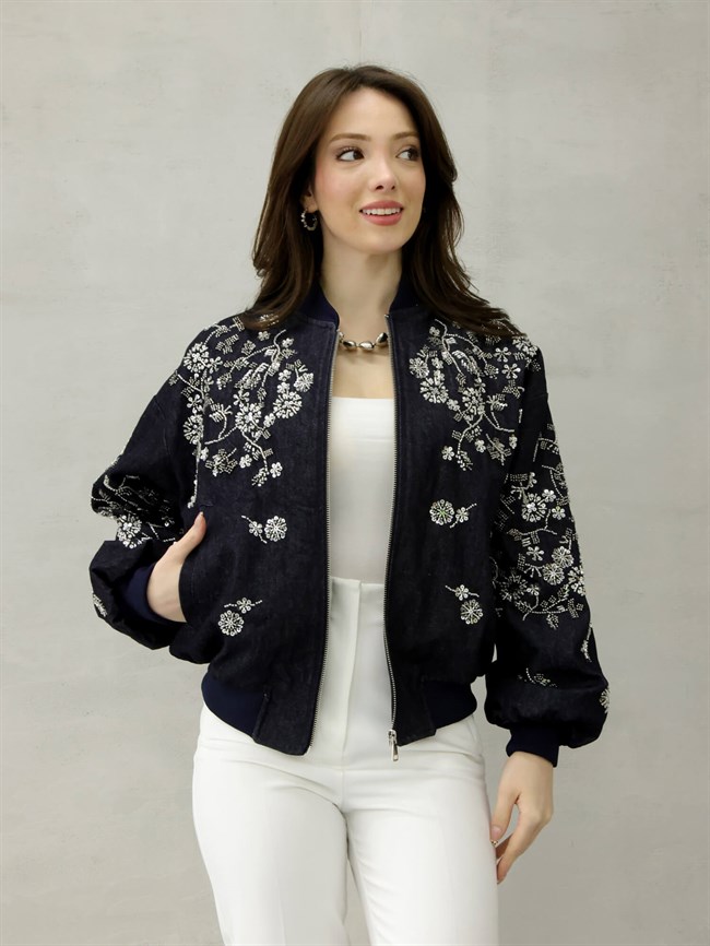 Pul İşlemeli Gabardin Mont 99947 Lacivert